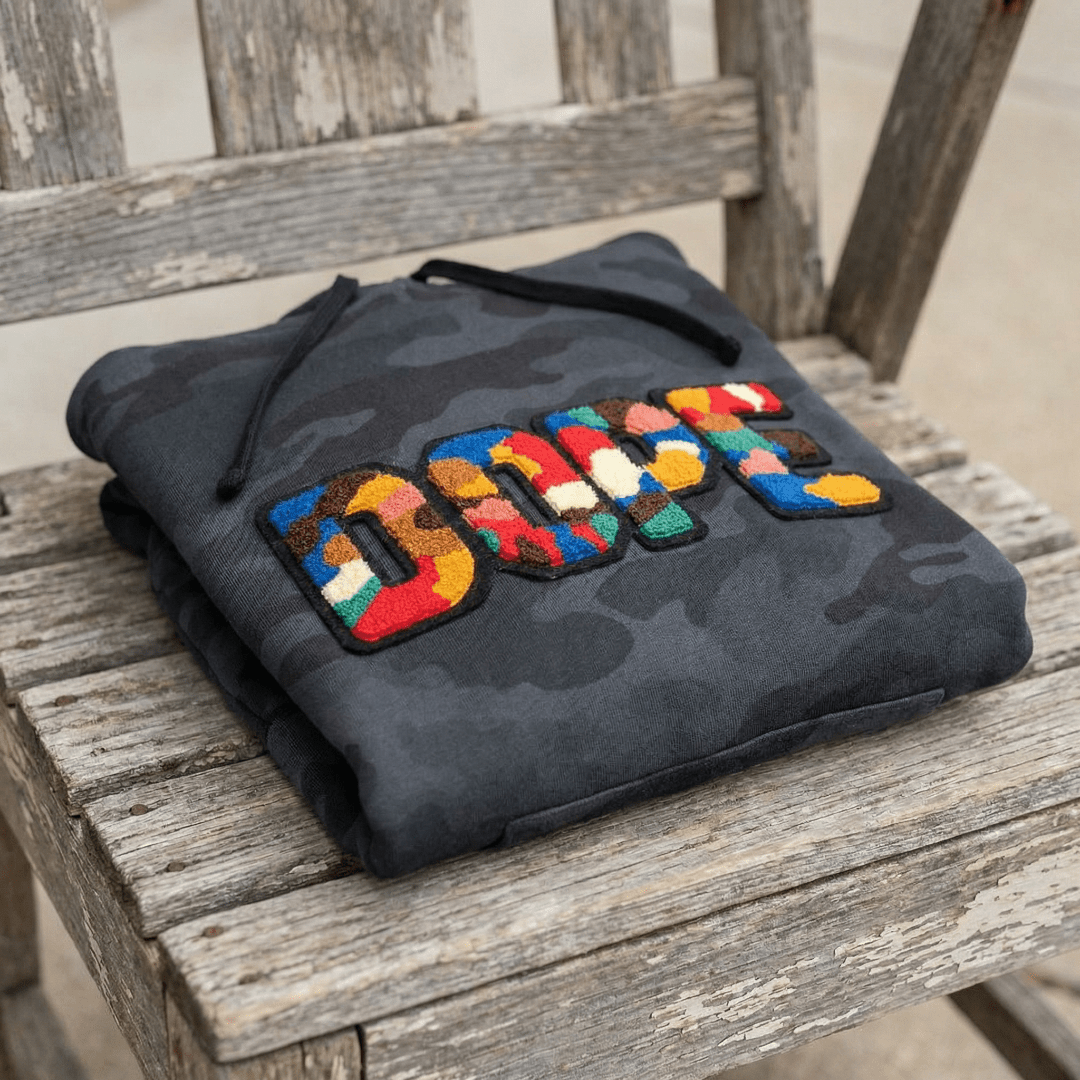 Chenille Dope Black Camo Patched Unisex Hoodie - Rebel P Customs