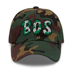 The City Collection BOS Basketball camo hat with oversized embroidered lettering