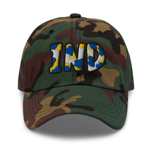 The City Collection IND Basketball camo hat with oversized embroidered lettering
