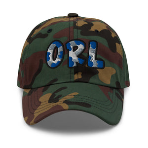 The City Collection ORL Basketball camo hat with oversized embroidered lettering
