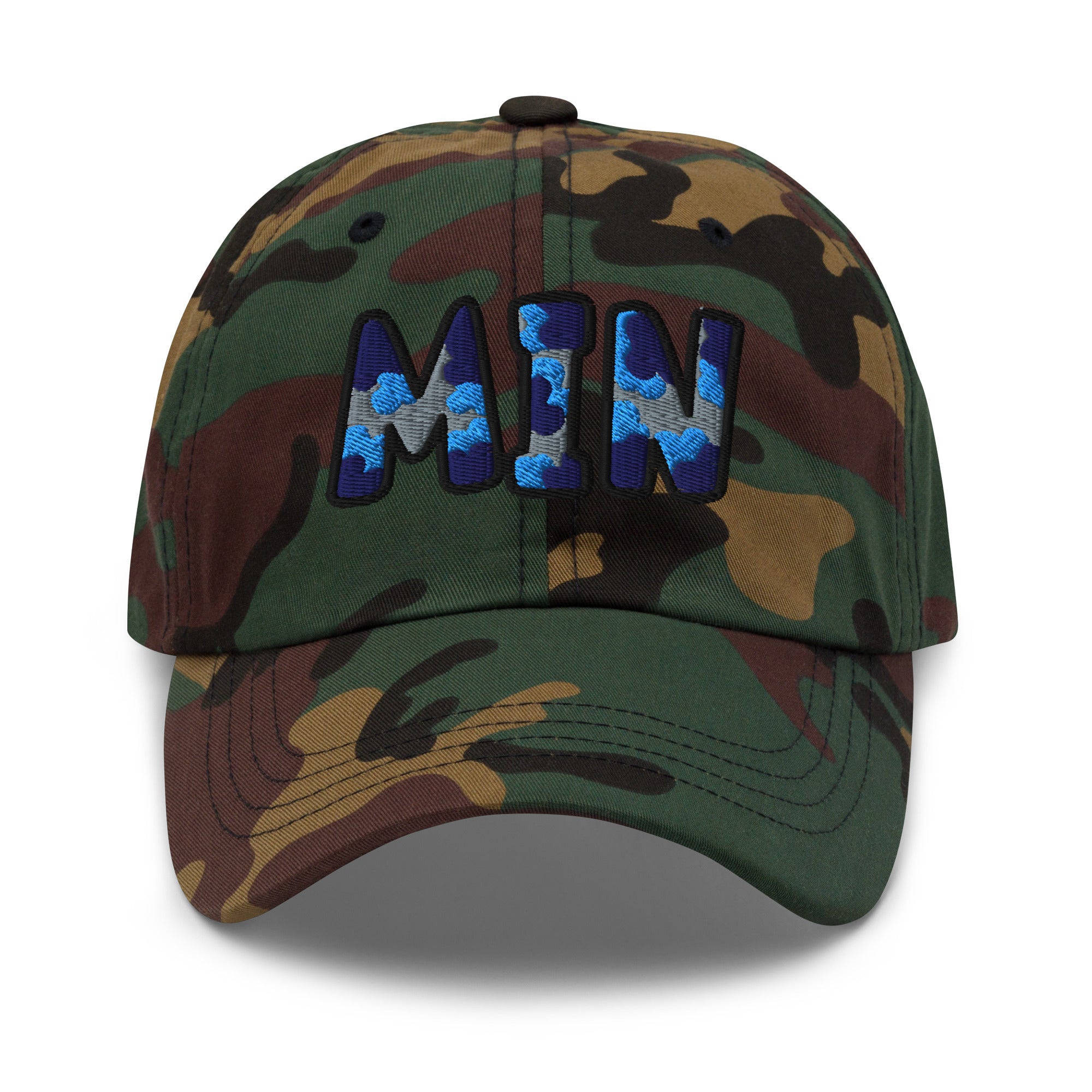 The City Collection MIN Basketball camo hat with oversized embroidered lettering