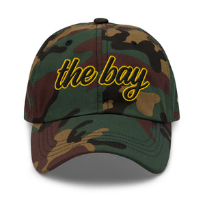 The City Collection The Bay Gold Blooded Basketball camo hat with embroidered lettering