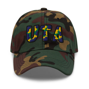 The City Collection UTA Basketball camo hat with oversized embroidered lettering