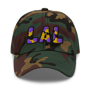 The City Collection LAL Basketball camo hat with oversized embroidered lettering