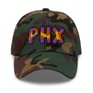 The City Collection PHX Basketball camo hat with oversized embroidered lettering