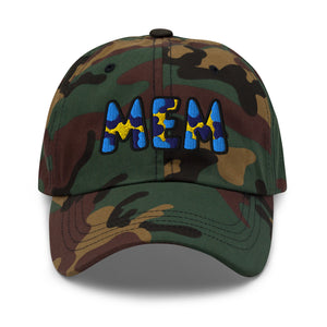 The City Collection MEM Basketball camo hat with oversized embroidered lettering