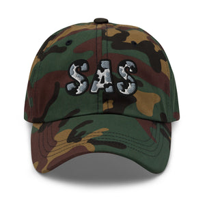 The City Collection SAS Basketball camo hat with oversized embroidered lettering