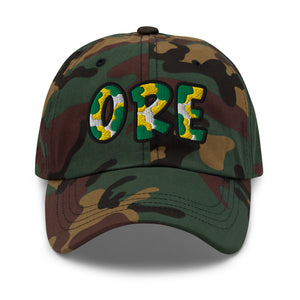 The City Collection ORE college camo hat with oversized embroidered lettering