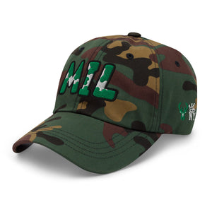 The City Collection MIL Basketball camo hat with oversized embroidered lettering