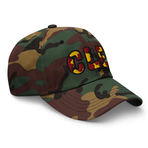The City Collection CLE Basketball camo hat with oversized embroidered lettering