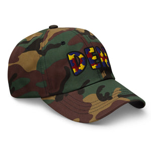 The City Collection DEN Basketball camo hat with oversized embroidered lettering