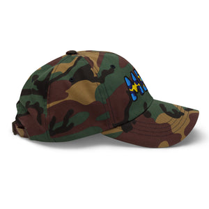 The City Collection MEM Basketball camo hat with oversized embroidered lettering