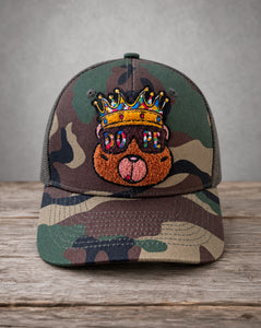 DOPE Crown Bear chenille mid-pro snapback trucker cap with handcrafted chenille design