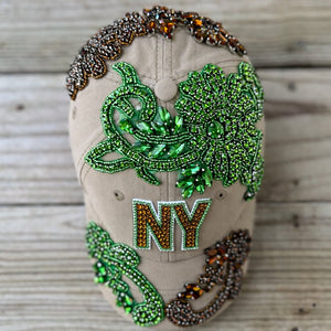 Custom Beaded Crystal Multicolor Applique Big New York Hat - Rebel P Customs