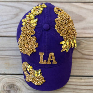 Custom Beaded Gold Crystal Applique LA Hat - Rebel P Customs
