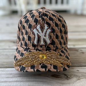 Limited Edition NY Gold Crystal Appliqué Hat with handcrafted gold crystal details