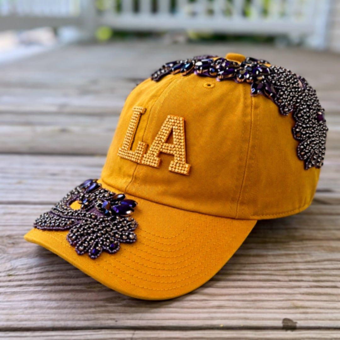 Custom Beaded Purple Crystal Applique LA Hat - Rebel P Customs