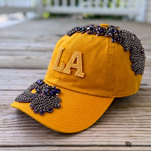 Custom Beaded Purple Crystal Applique LA Hat - Rebel P Customs