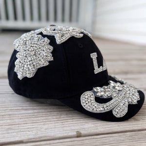 Custom Beaded Silver Crystal Applique LA Hat - Rebel P Customs