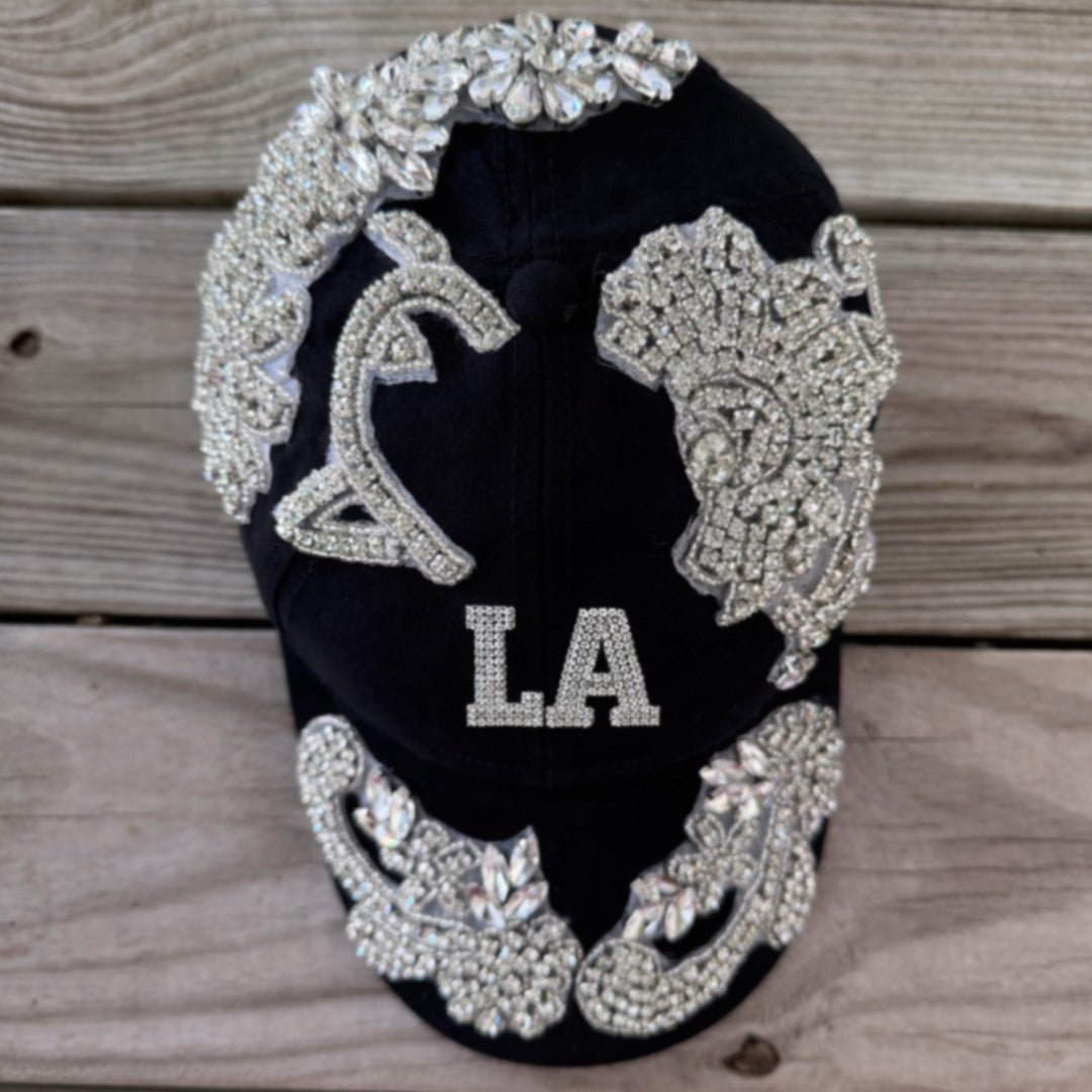 Custom Beaded Silver Crystal Applique LA Hat - Rebel P Customs