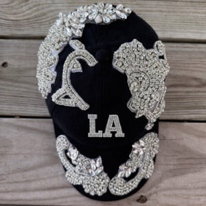 Custom Beaded Silver Crystal Applique LA Hat - Rebel P Customs