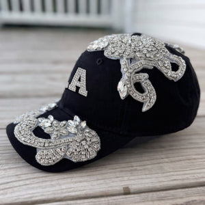 Custom Beaded Silver Crystal Applique LA Hat - Rebel P Customs