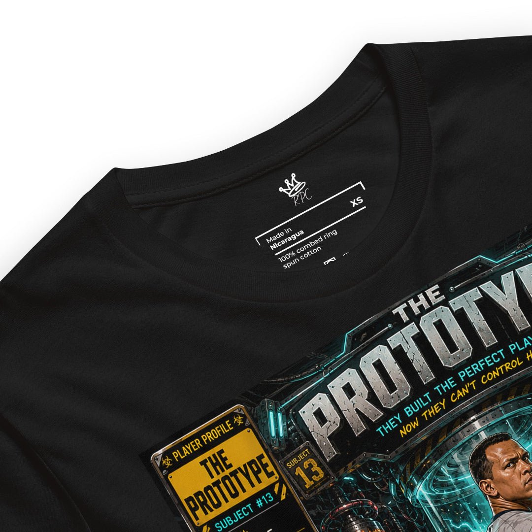 Detailed view of the Garbage Pail Ballers™ The Prototype baseball graphic T-shirt