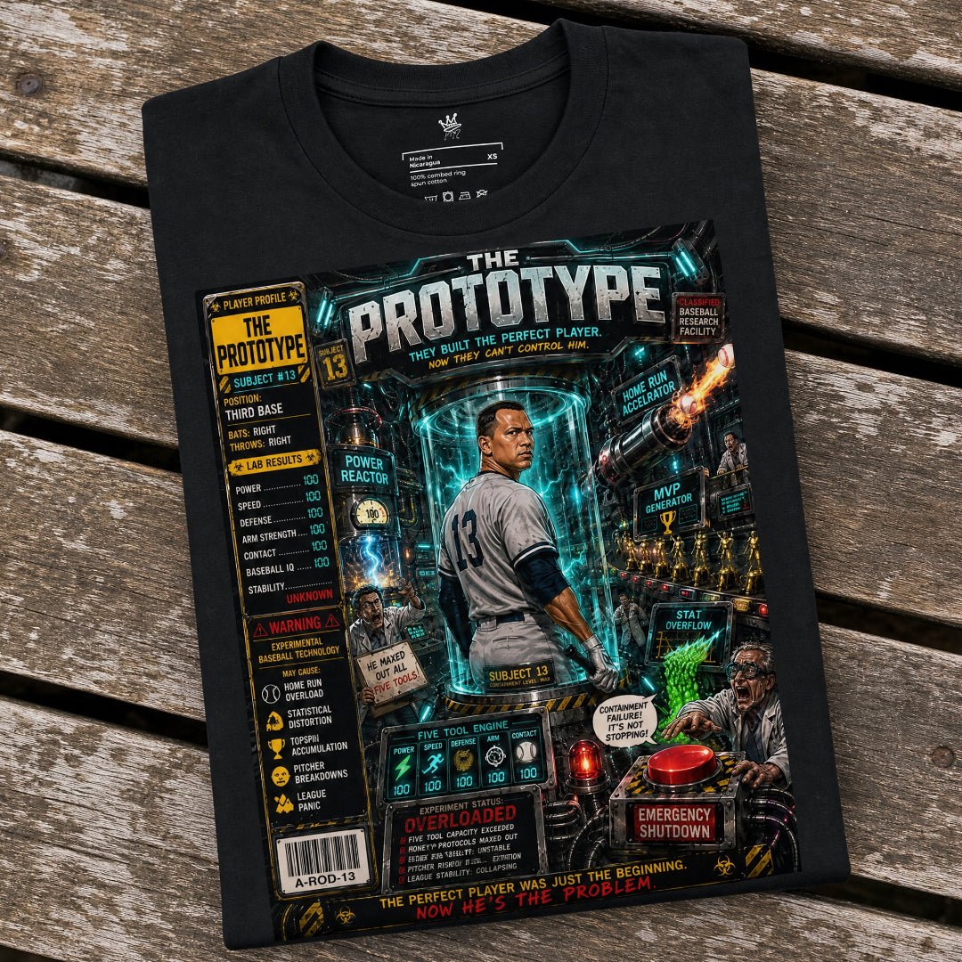 Garbage Pail Ballers™ The Prototype Vintage Diamond Classics baseball parody graphic t-shirt featuring retro-inspired player artwork