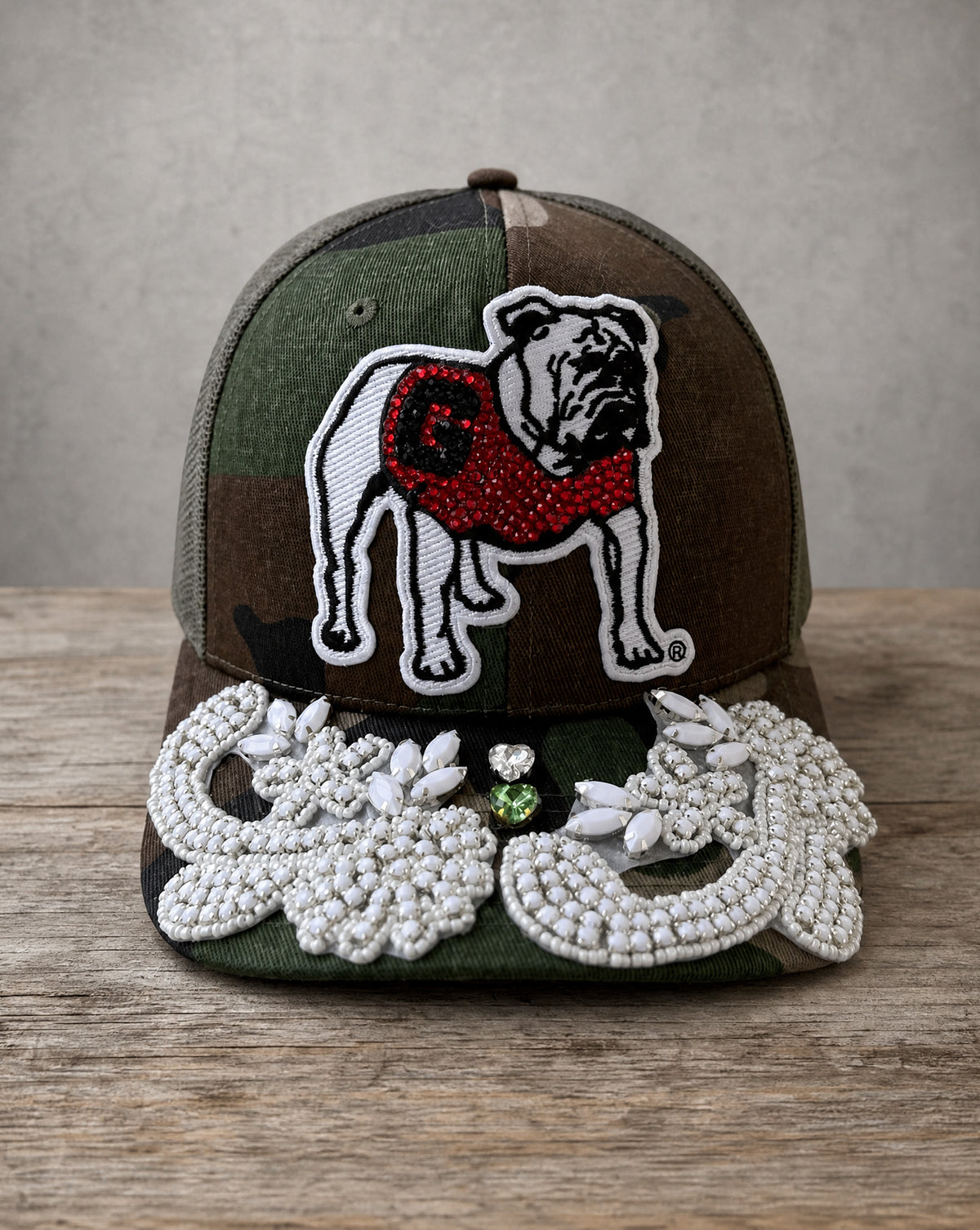 Crystal Appliqué Georgia hat with hand-applied crystal design