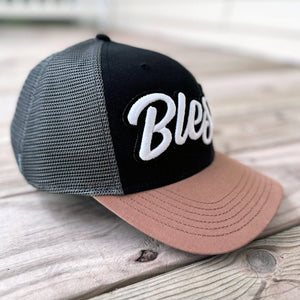 Glow In The Dark Blessed Patched Black Mid - Pro Snapback Trucker Cap - Rebel P Customs