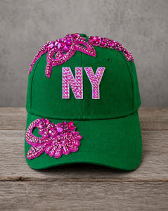 Crystal Appliqué New York hat with hand-applied crystal design