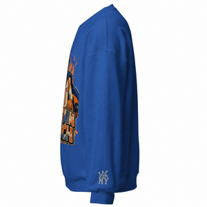 Rhinestone Sleeve Captain Clutch New York basketball-inspired rhinestone sweatshirt shown in full