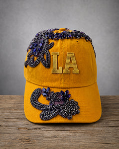 Crystal Appliqué LA hat with hand-applied crystal design