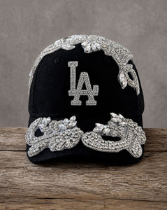 Silver Crystal Appliqué LA Hat with handcrafted crystal embellishment