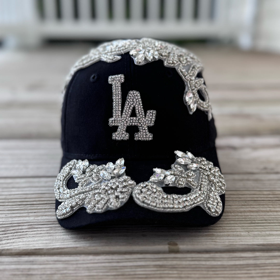 Silver Crystal Appliqué LA Hat with handcrafted crystal embellishment