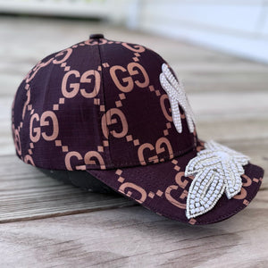 side view Limited Edition NY White Crystal Appliqué Hat with handcrafted rhinestone details