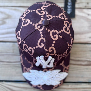 top view Limited Edition NY White Crystal Appliqué Hat with handcrafted rhinestone details