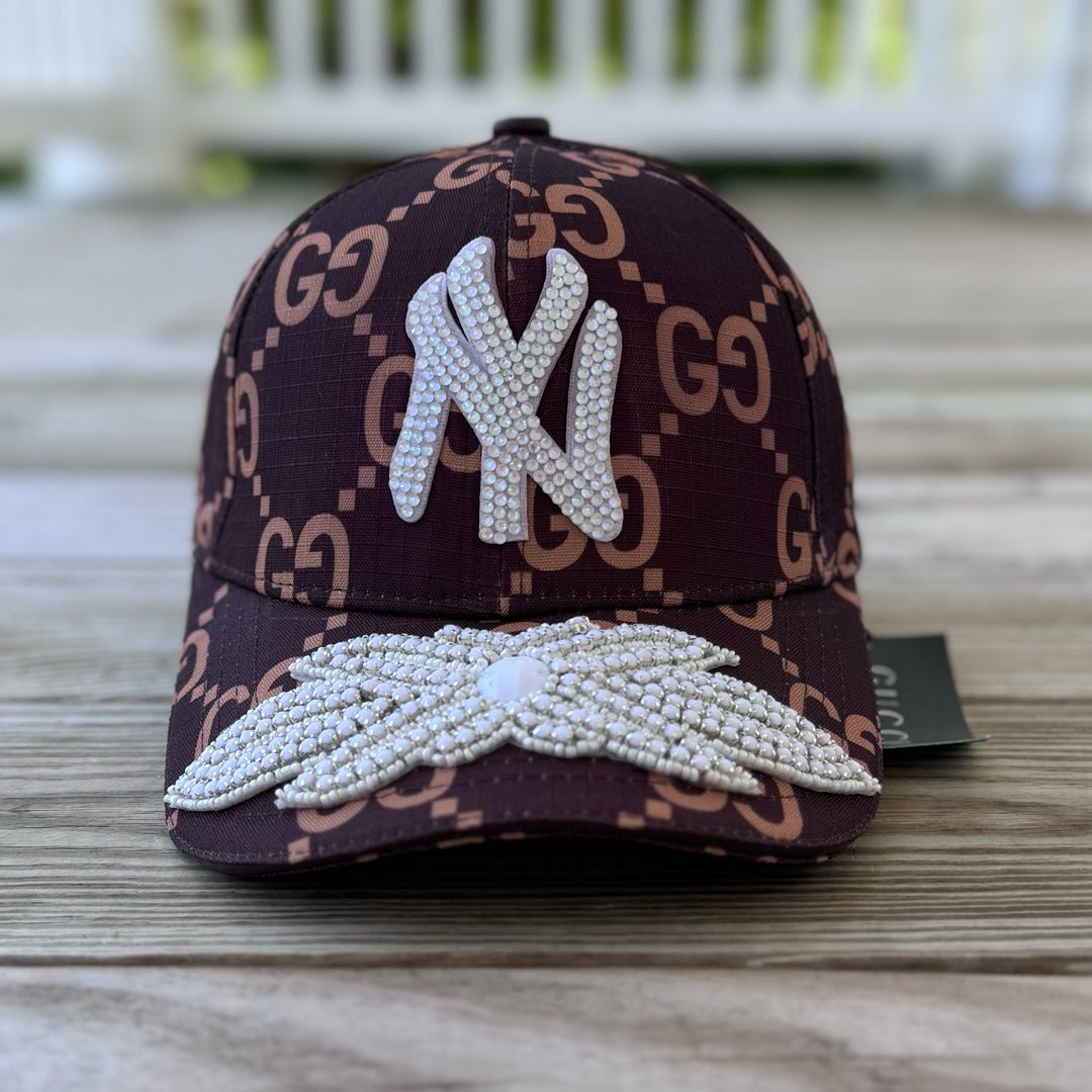Limited Edition NY White Crystal Appliqué Hat with handcrafted rhinestone details