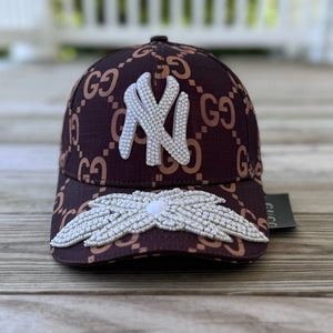Limited Edition NY White Crystal Appliqué Hat with handcrafted rhinestone details