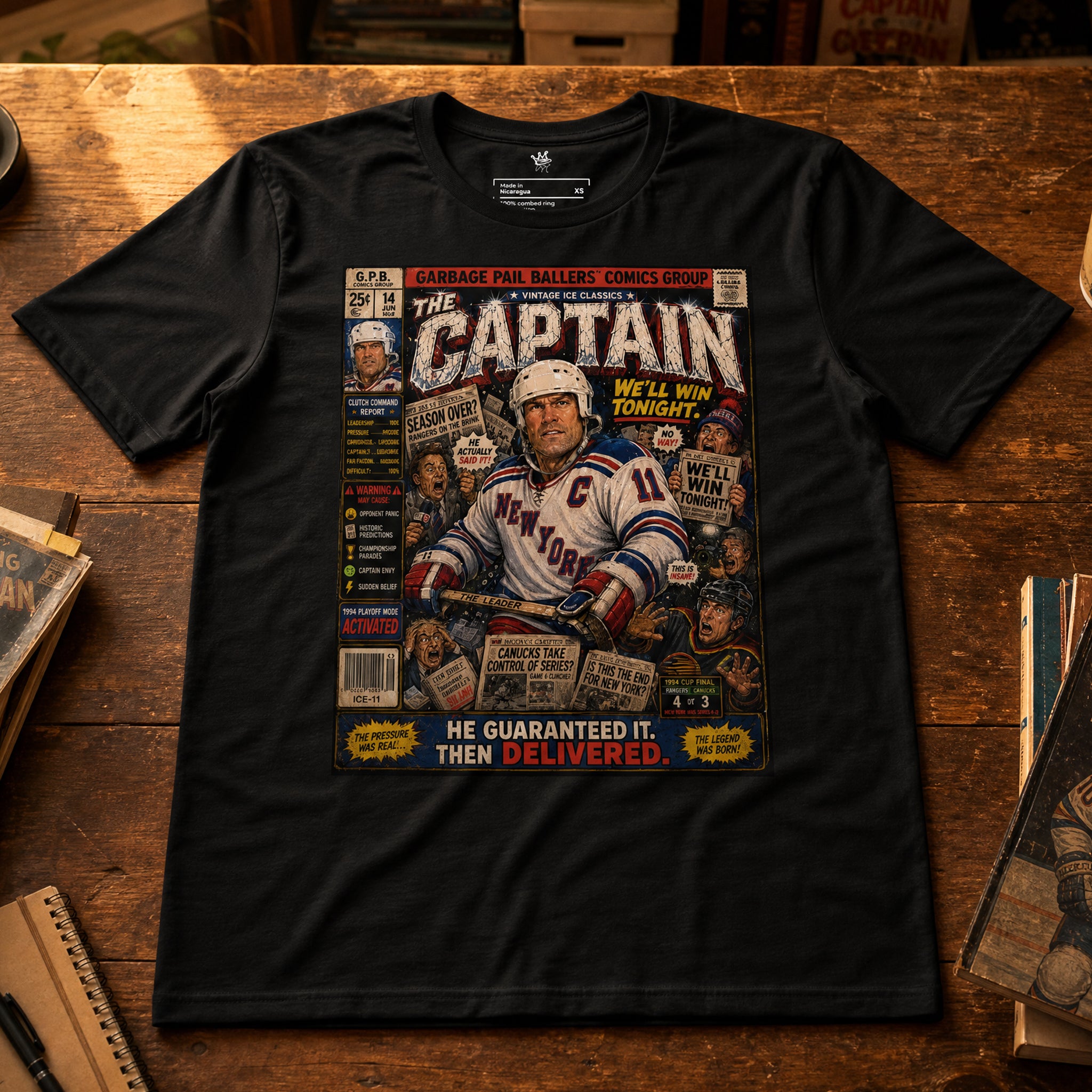 Garbage Pail Ballers™ The Guarantee Mark Messier-inspired Vintage Ice Classics hockey graphic T-shirt