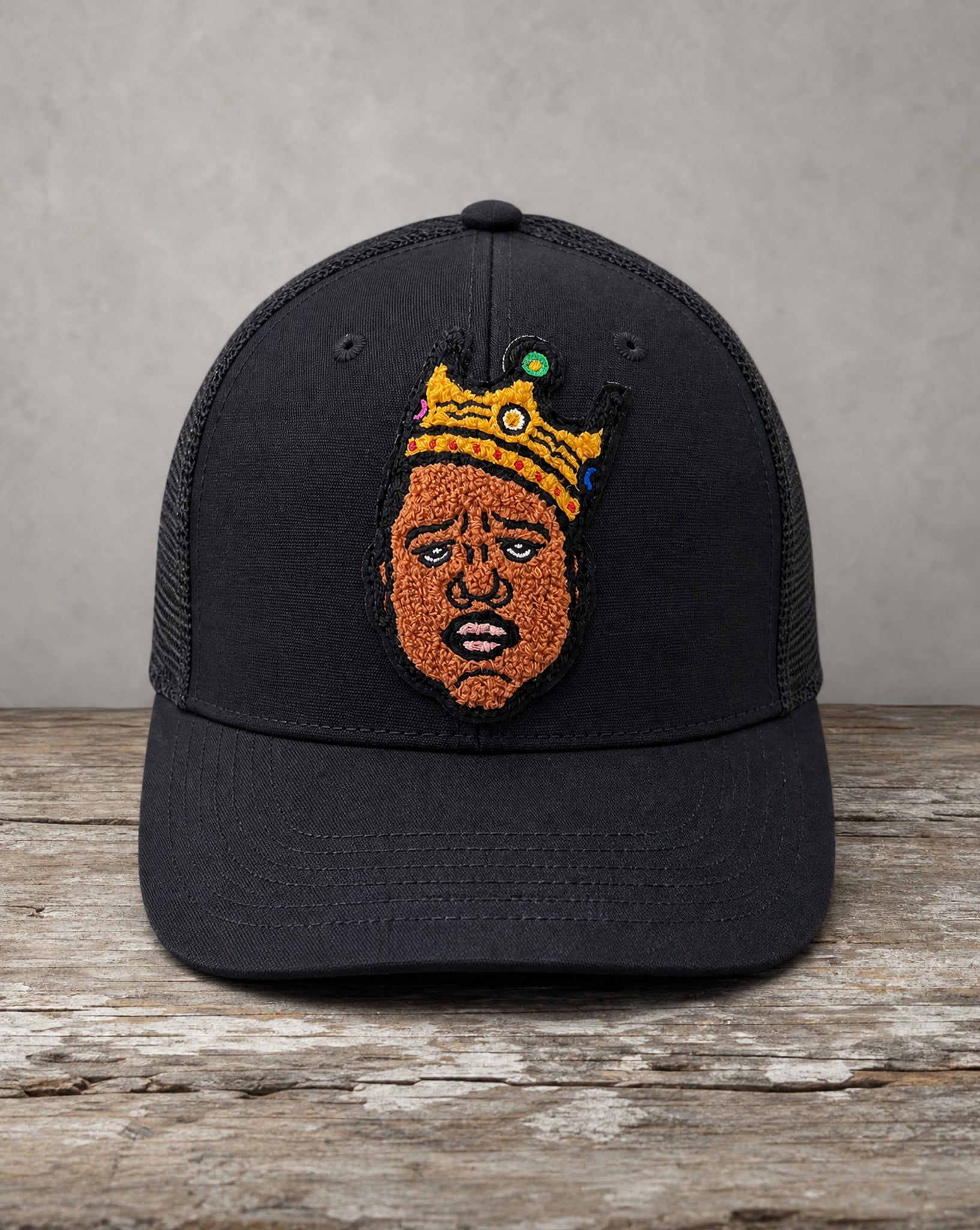 Notorious chenille mid-pro snapback trucker cap with handcrafted chenille design