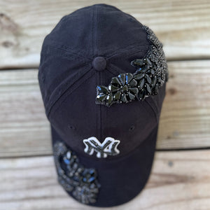 Top view of Black Crystal Appliqué Black New York Hat