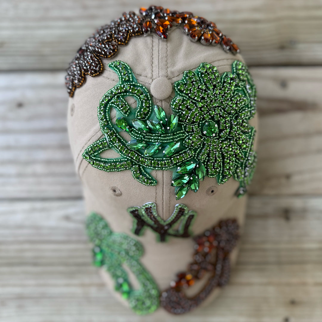 Top view of Crystal Multicolor Appliqué Big New York Hat