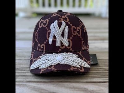 Limited Edition Custom NY White Crystal Applique Hat 
