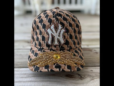 Limited Edition NY Gold Crystal Appliqué Hat with handcrafted gold crystal details