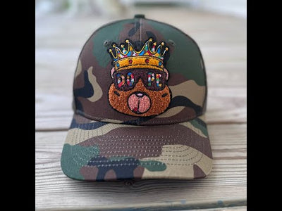 Chenille Dope Crown Bear Camo Patched Hat - Rebel P Customs
