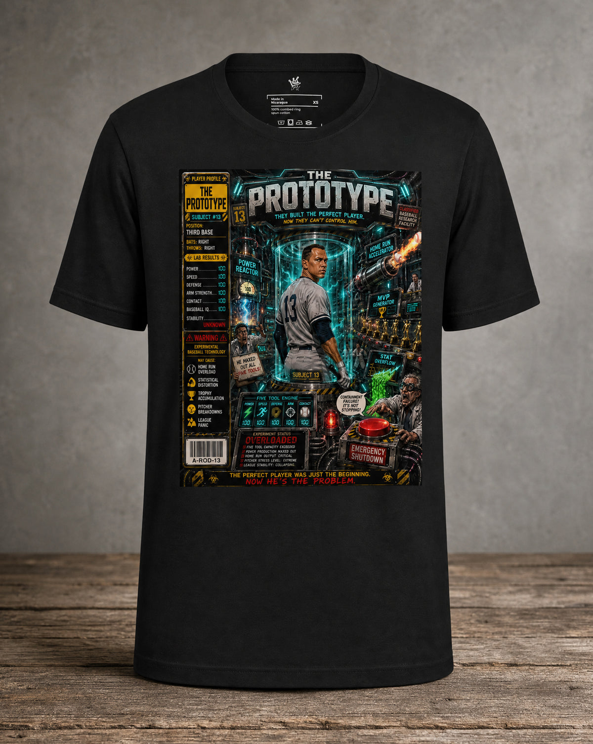 Front View Garbage Pail Ballers™ The Prototype Alex Rodriguez-inspired Vintage Diamond Classics baseball graphic T-shirt