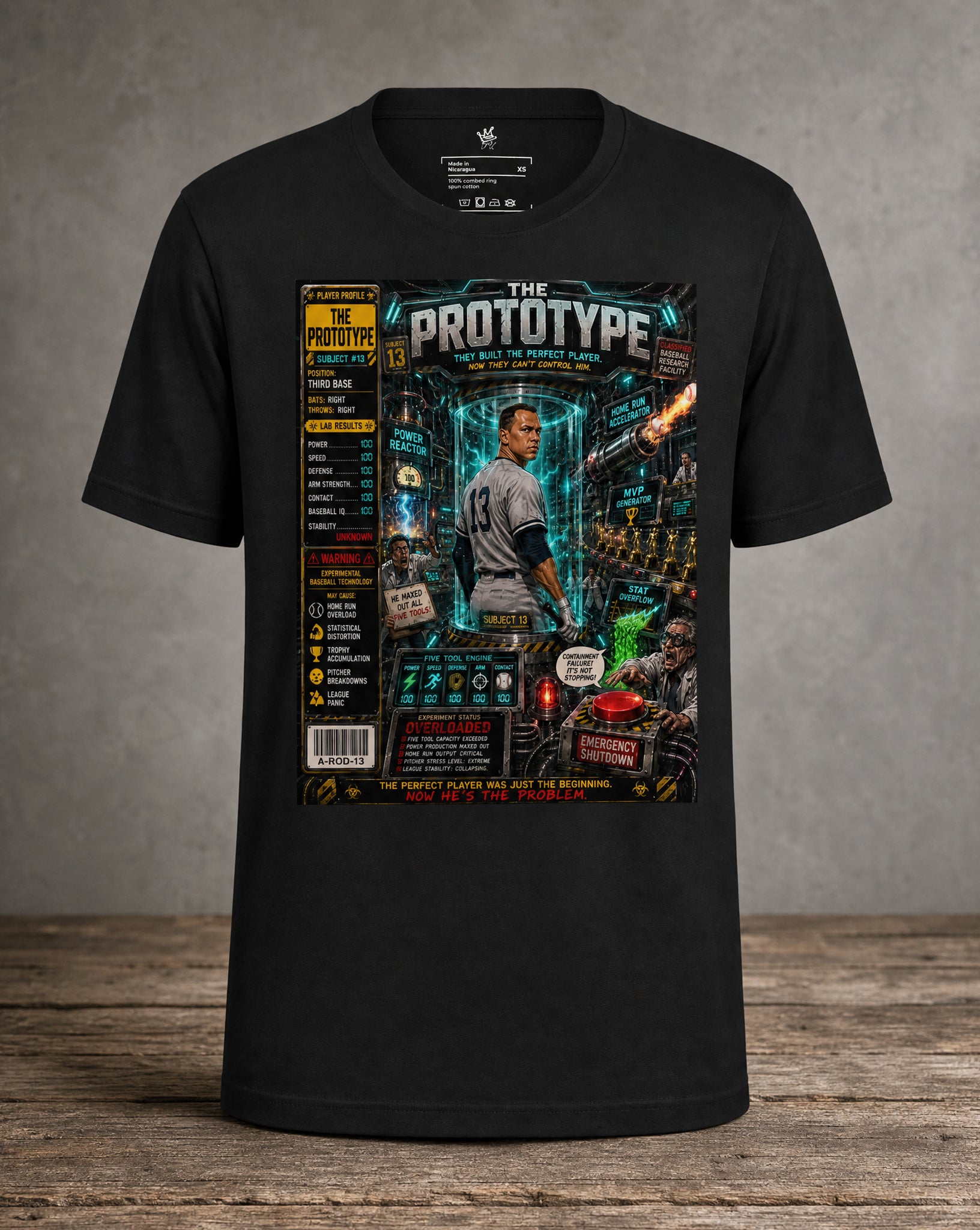 Front view of Garbage Pail Ballers™ The Prototype baseball graphic T-shirt