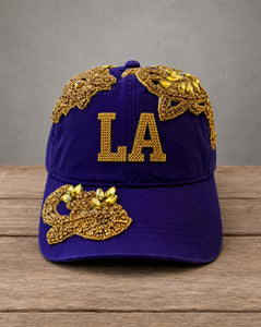 Crystal Appliqué LA hat with hand-applied crystal design
