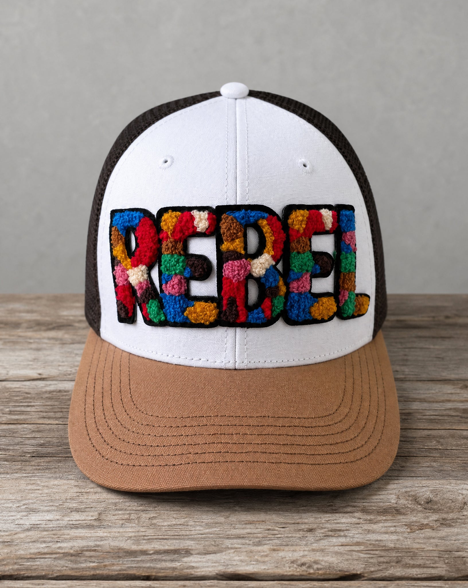 Chenille Rebel Patched Mid - Pro Snapback Trucker Cap 